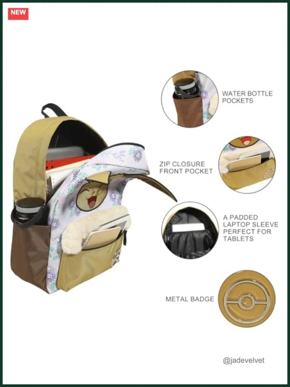 Eevee Applique Pokémon All-Over Print Adult Backpack Laptop Sleeve Daypack